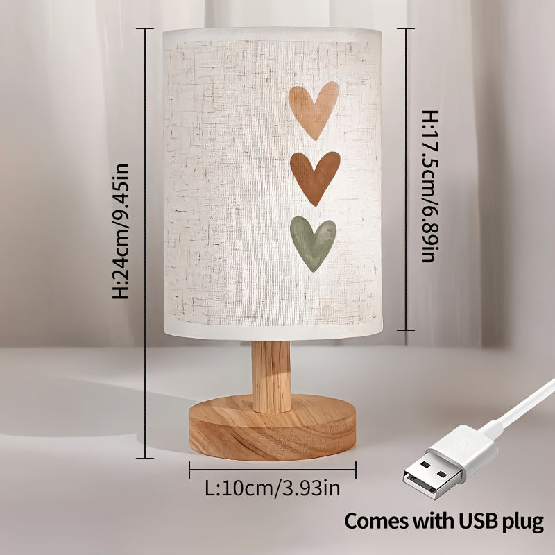 Lampe de chevet à abat-jour en tissu imprimé de trois cœurs