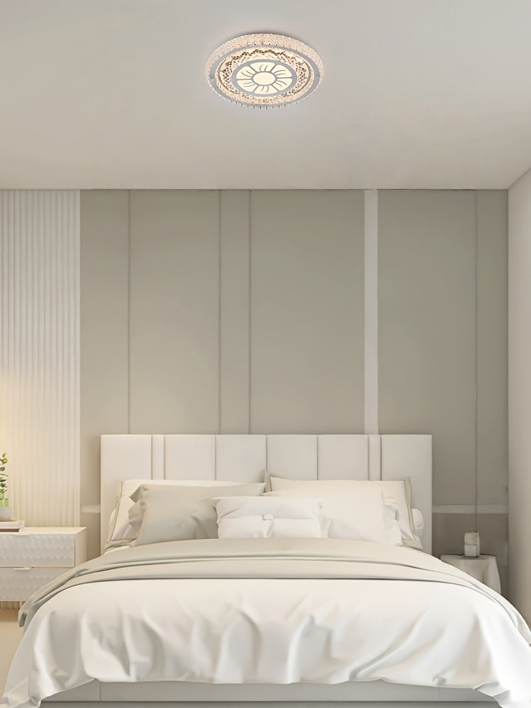 Plafonnier LED à cristaux acryliques Ø 43 cm, motif soleil ou fleur