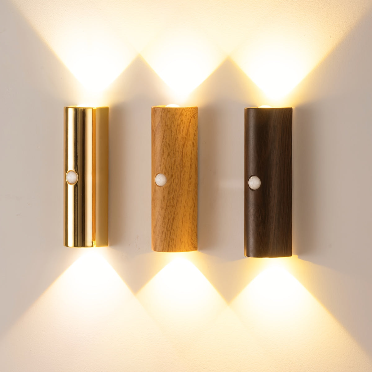 Applique murale LED dorée à détecteur, faisceau haut et bas
