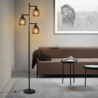 Lampadaire noir à trois cages spirale en métal, 3 lumières E27