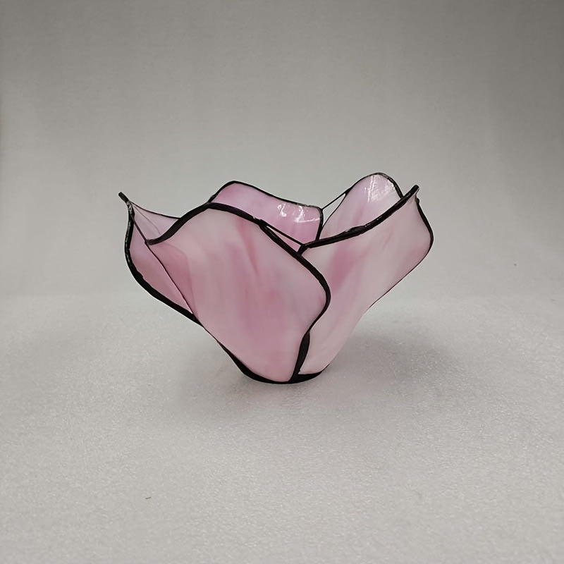Verre de remplacement fleur en vitrail rose marbré, Ø 20,5 cm