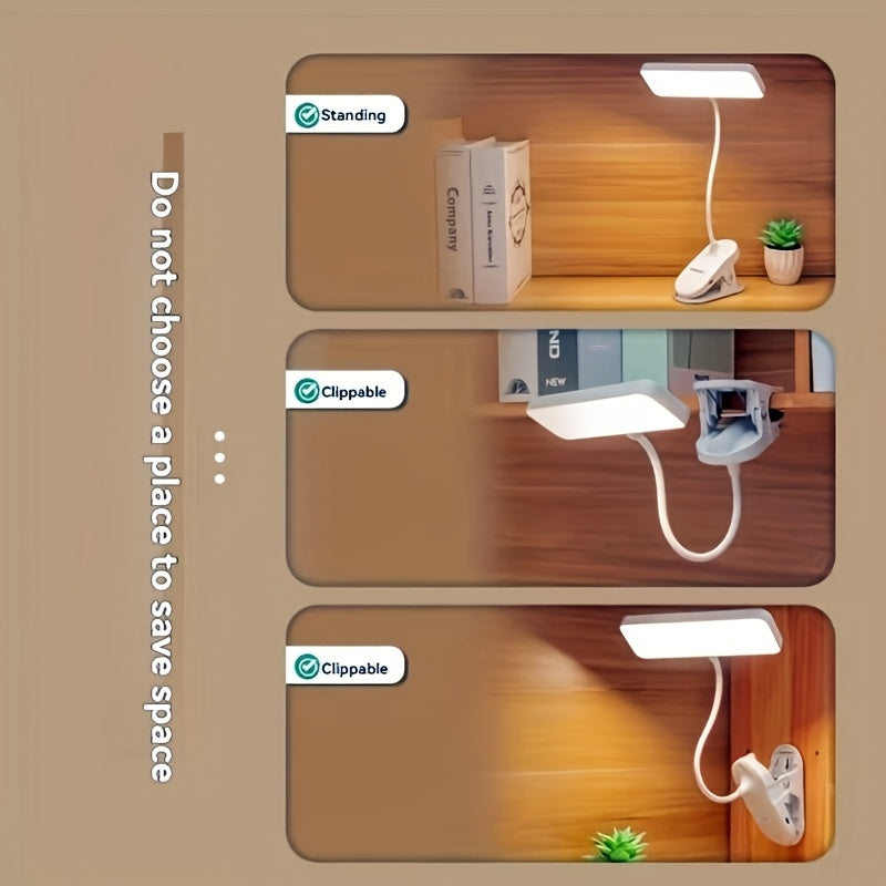 Lampe de bureau à pince rechargeable à tête rectangulaire, tactile