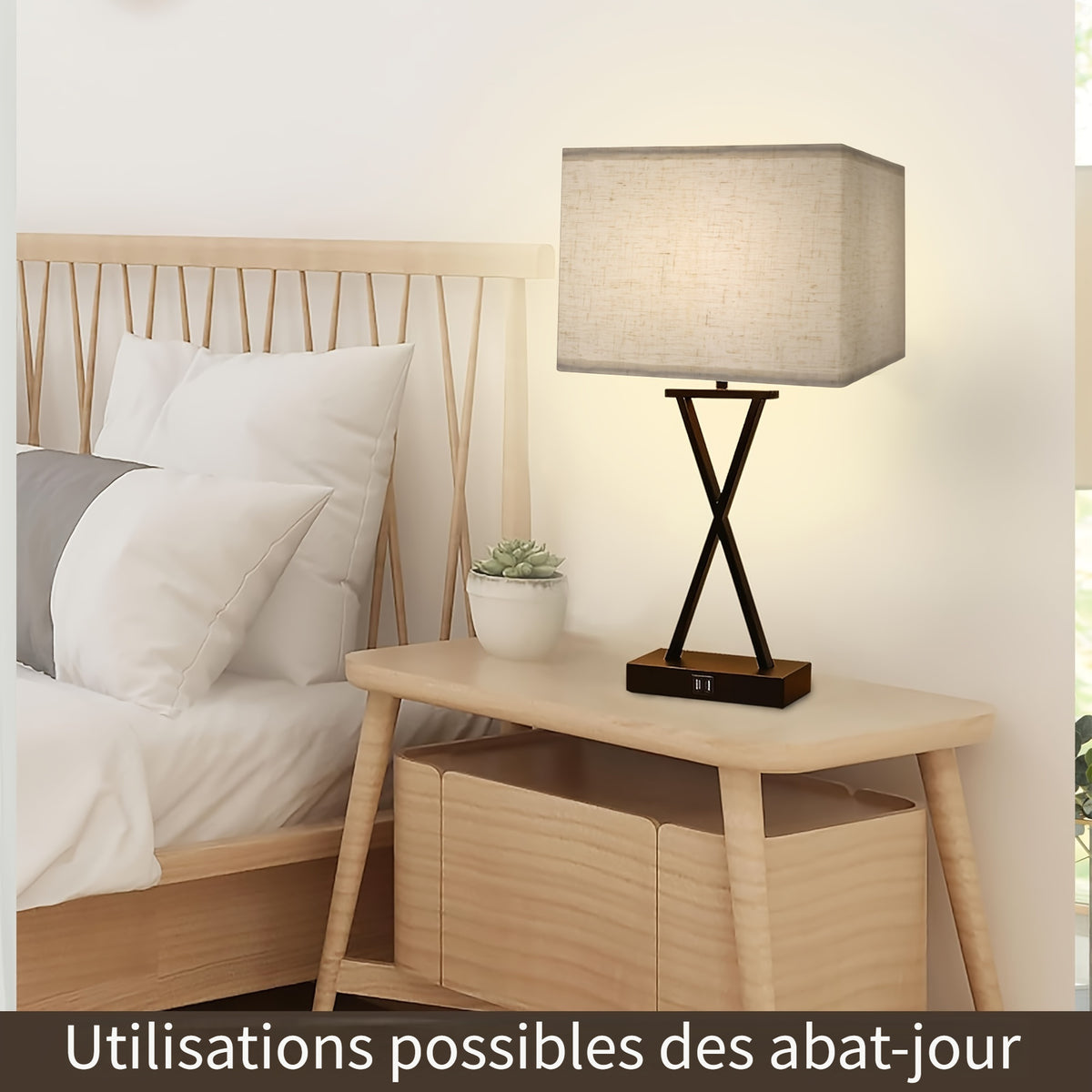 Abat-jour carré en tissu aspect lin, 26 x 26 x H 20 cm, trois coloris
