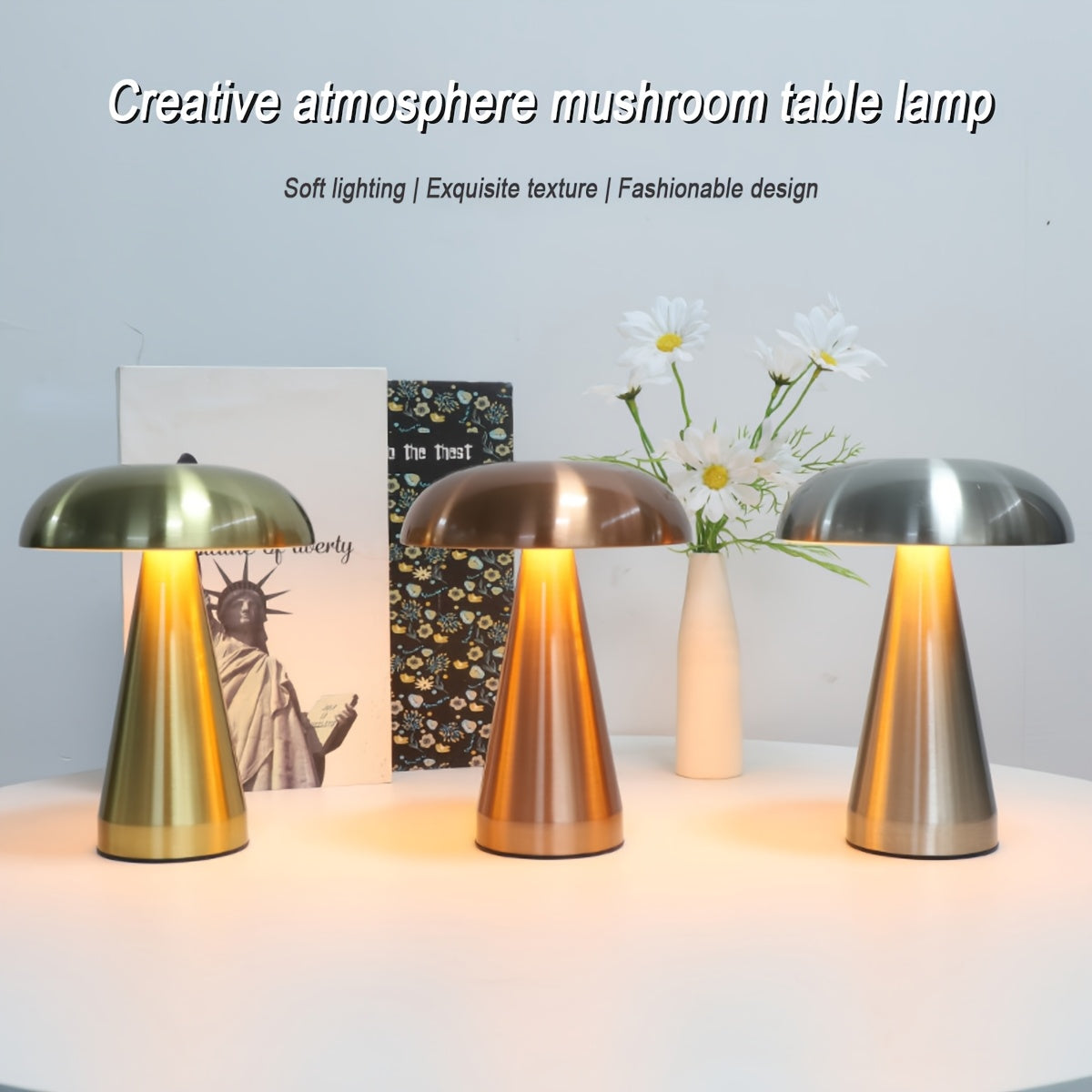 Lampe champignon en métal sans fil à pied conique, 20,5 cm