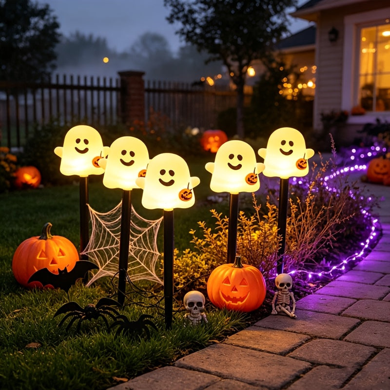 Guirlande solaire de 5 fantômes souriants à planter, 36 cm