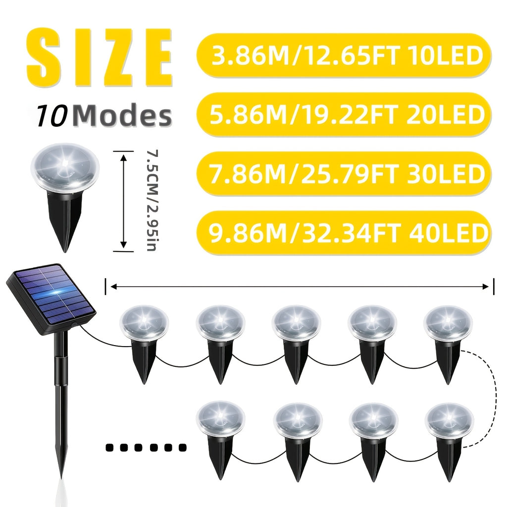 Guirlande solaire de jardin à spots ronds sur piquets, 10 modes