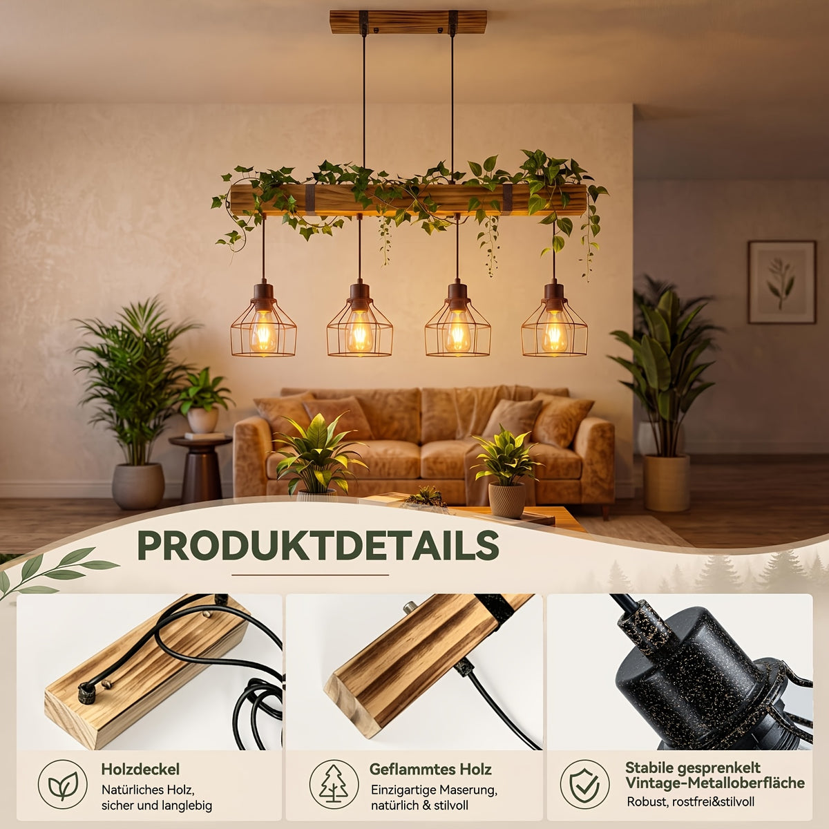 Suspension poutre rustique en bois flammé, hauteur réglable