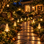 Guirlande de 10 sapins lumineux à piquer, lumière verte, à piles