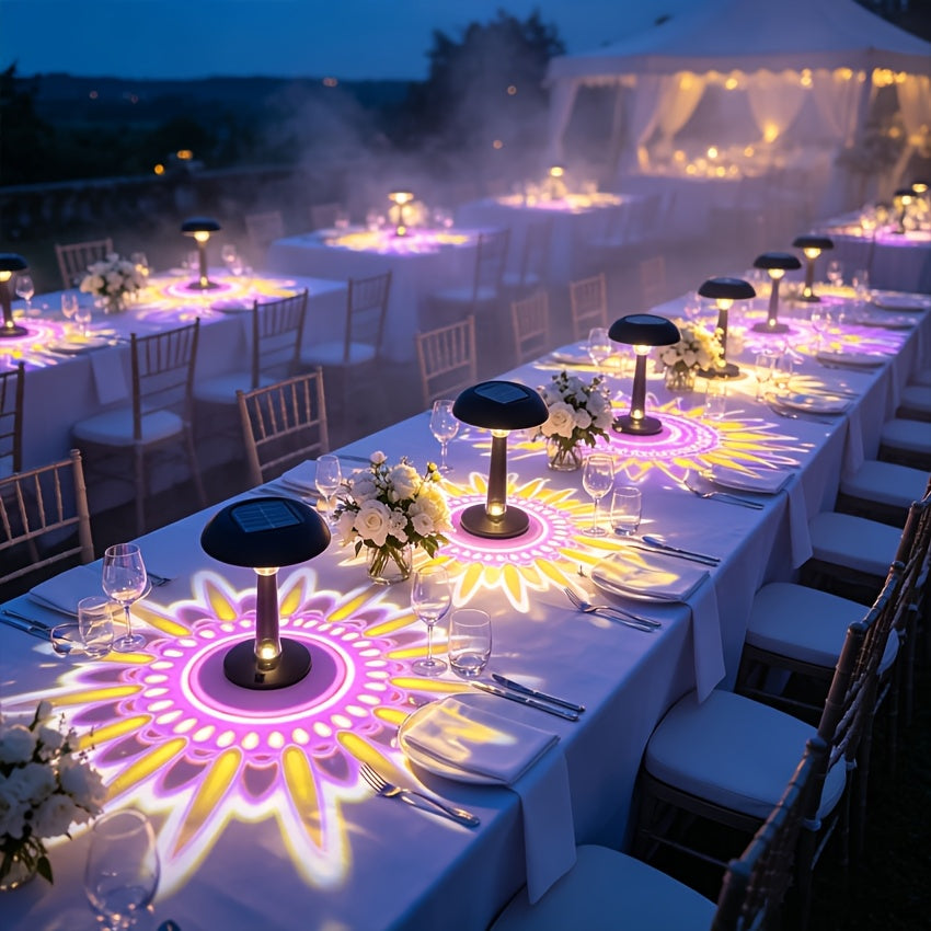 Lot de 2 lampes solaires à projection florale, table, mur ou piquet