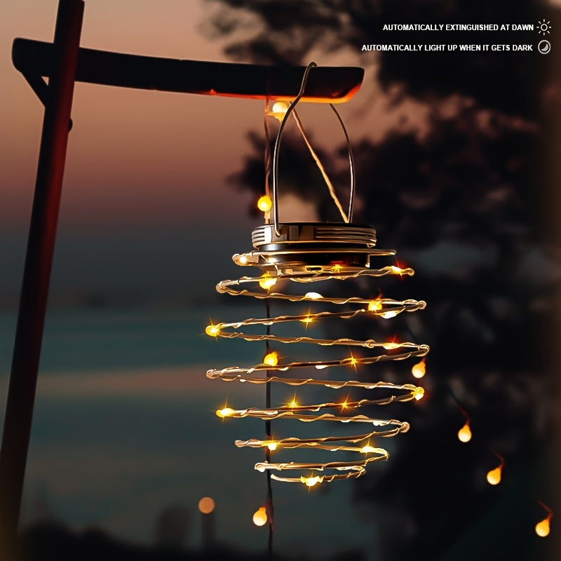 Suspension solaire spirale en fil de fer à 16 LED, lot de 3 ou 5