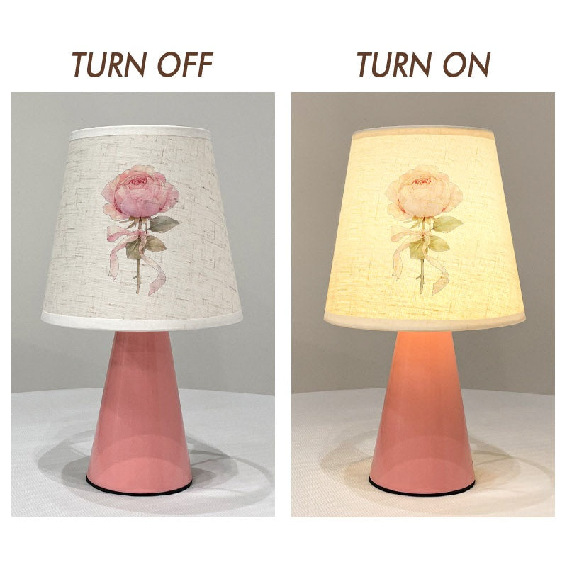 Lampe de chevet rose à rose aquarelle, abat-jour lin et coffret
