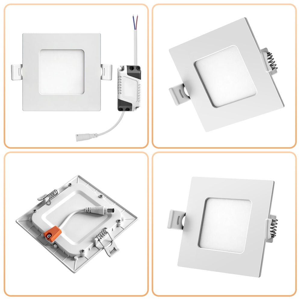Spot LED encastrable carré 3 W, découpe 7,5 cm, lot de 10