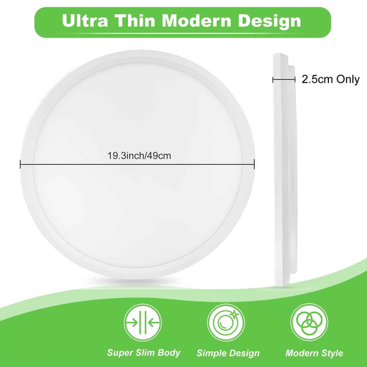 Plafonnier LED blanc ultra-fin 2,5 cm, Ø 49 cm, veilleuse 1800 K