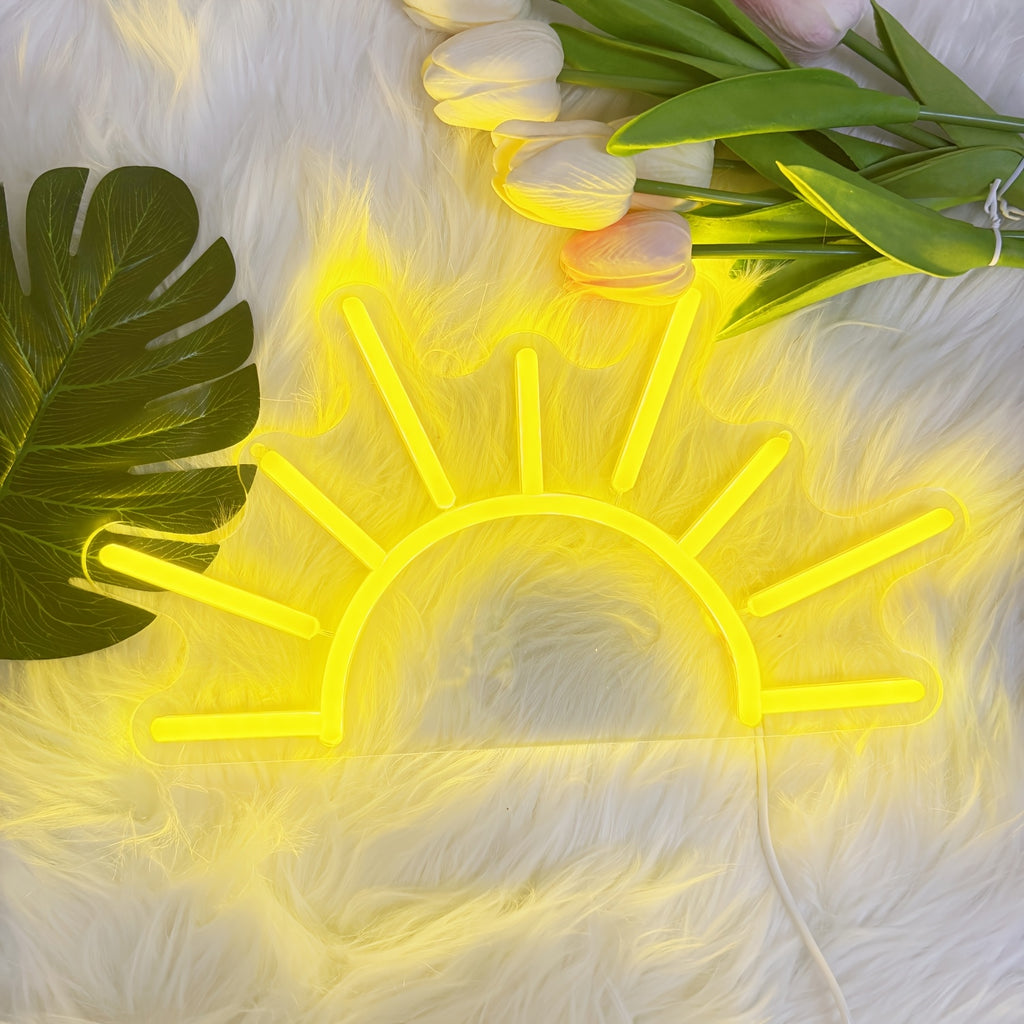 Néon LED lever de soleil jaune sur plaque acrylique, USB, 30 cm