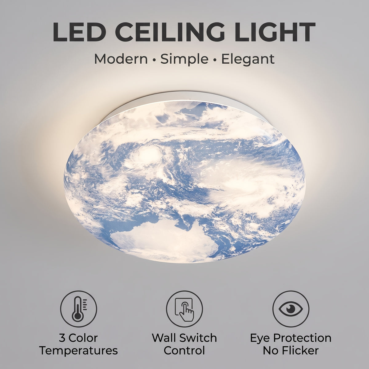 Plafonnier LED planète Terre Ø 33 cm, trois teintes de blanc