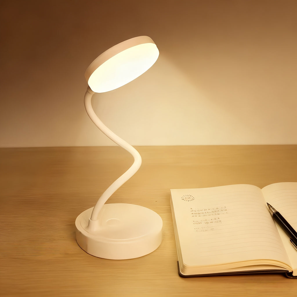 Lampe de bureau sans fil blanche à col flexible, batterie 800 mAh