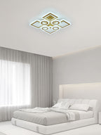 Plafonnier LED géométrique 75 cm, anneaux et carrés, trois teintes
