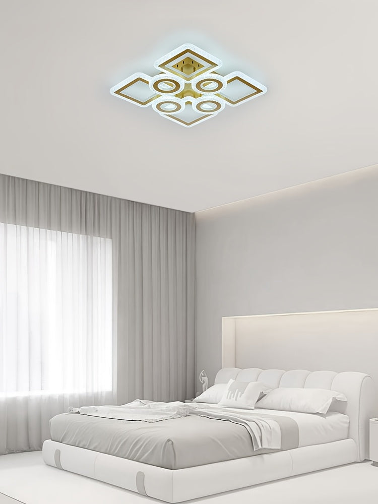 Plafonnier LED géométrique 75 cm, anneaux et carrés, trois teintes