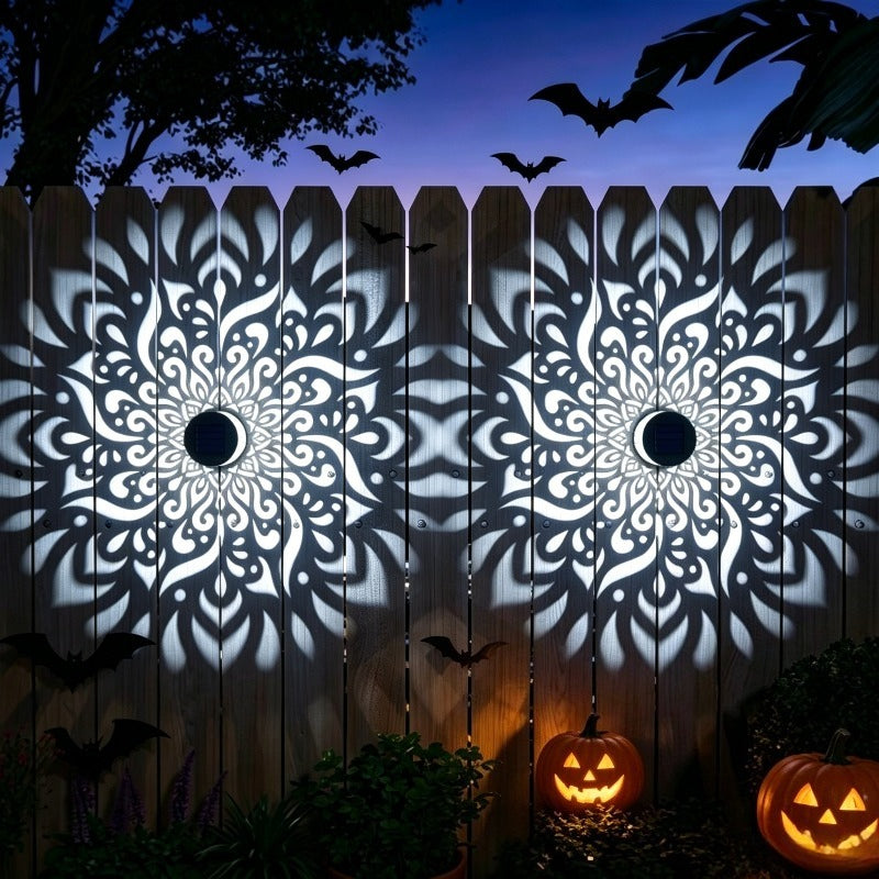 Lampe solaire à projection mandala en métal noir, IP65, 8,5 cm