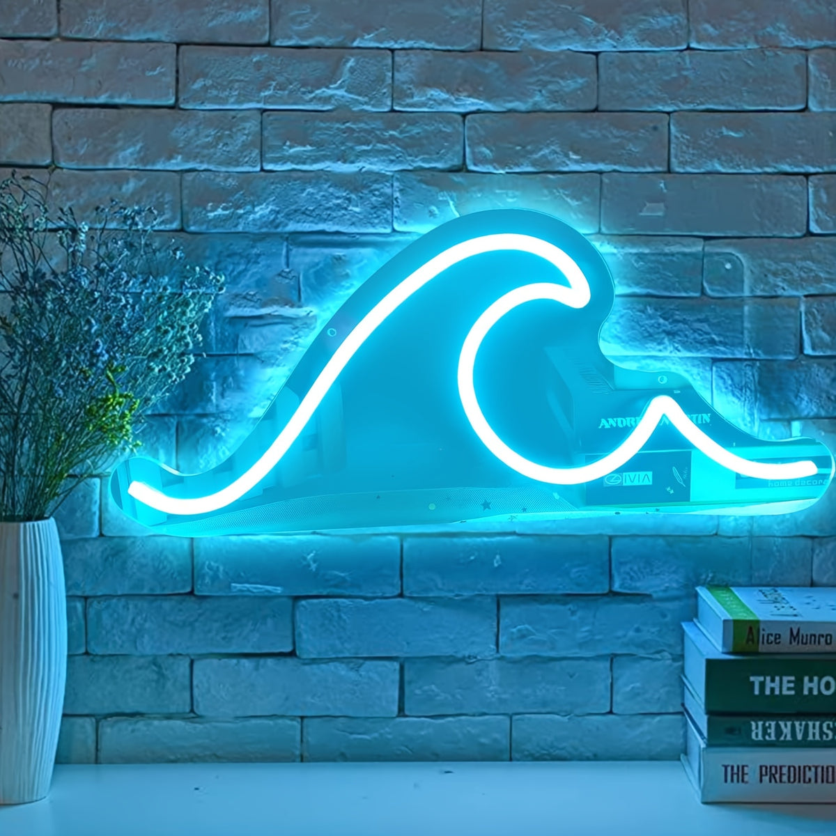 Néon LED vague bleu glacier avec variateur, 37 x 14 cm, USB
