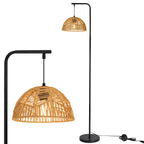 Lampadaire crosse noire et suspension tressée façon corbeille, 164 cm