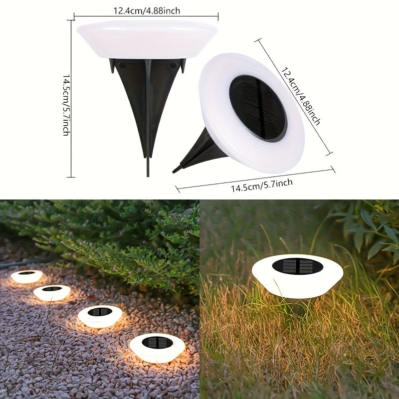 Lampe solaire soucoupe blanche à enterrer, Ø 12,4 cm, lot de 4