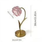 Lampe de chevet fleur en verre sur tige dorée, sans fil et tactile