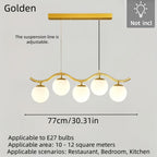 Suspension 5 globes sur barre ondulée, noire, dorée ou blanche