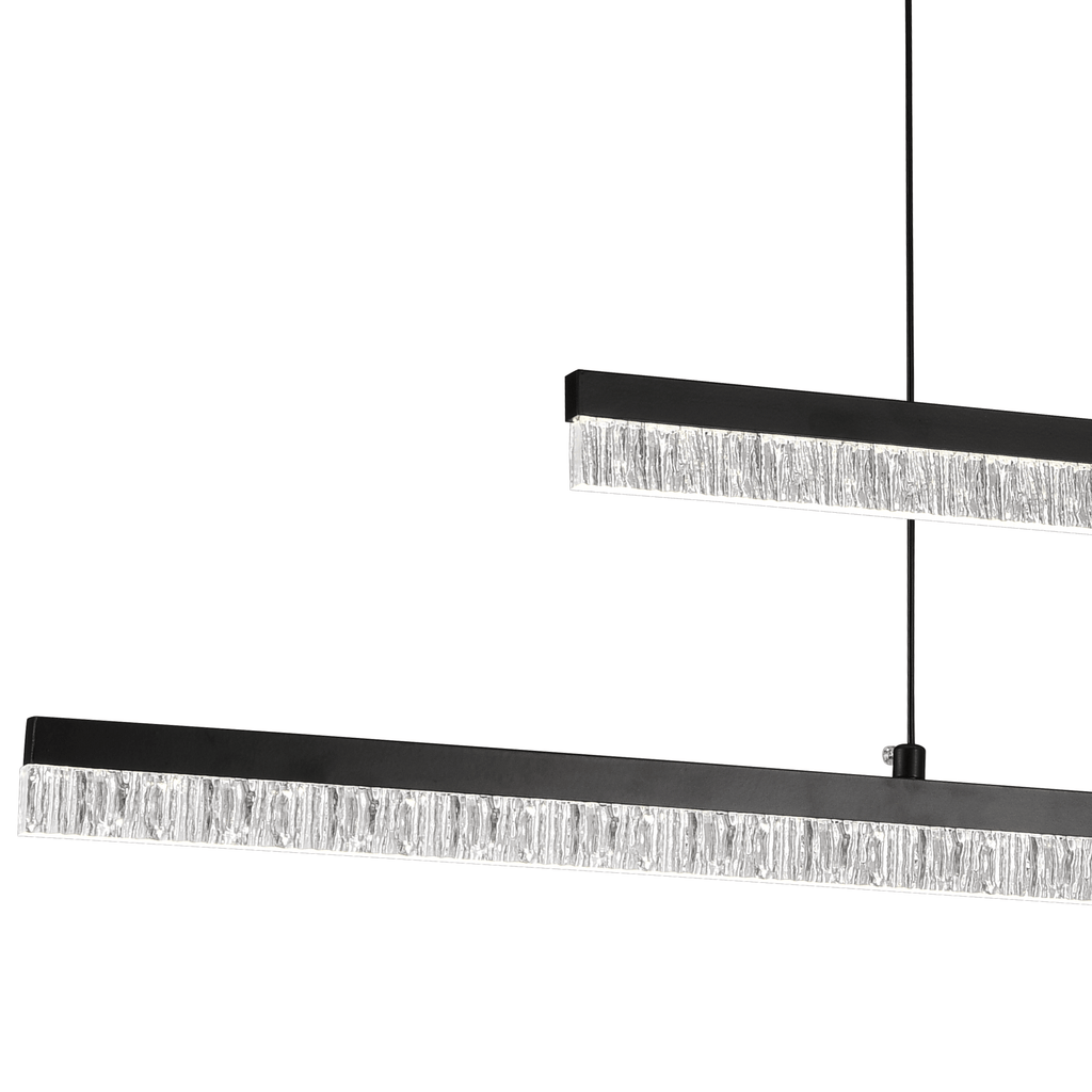 Lustre LED à deux barres décalées effet cristal, noir, 80 cm