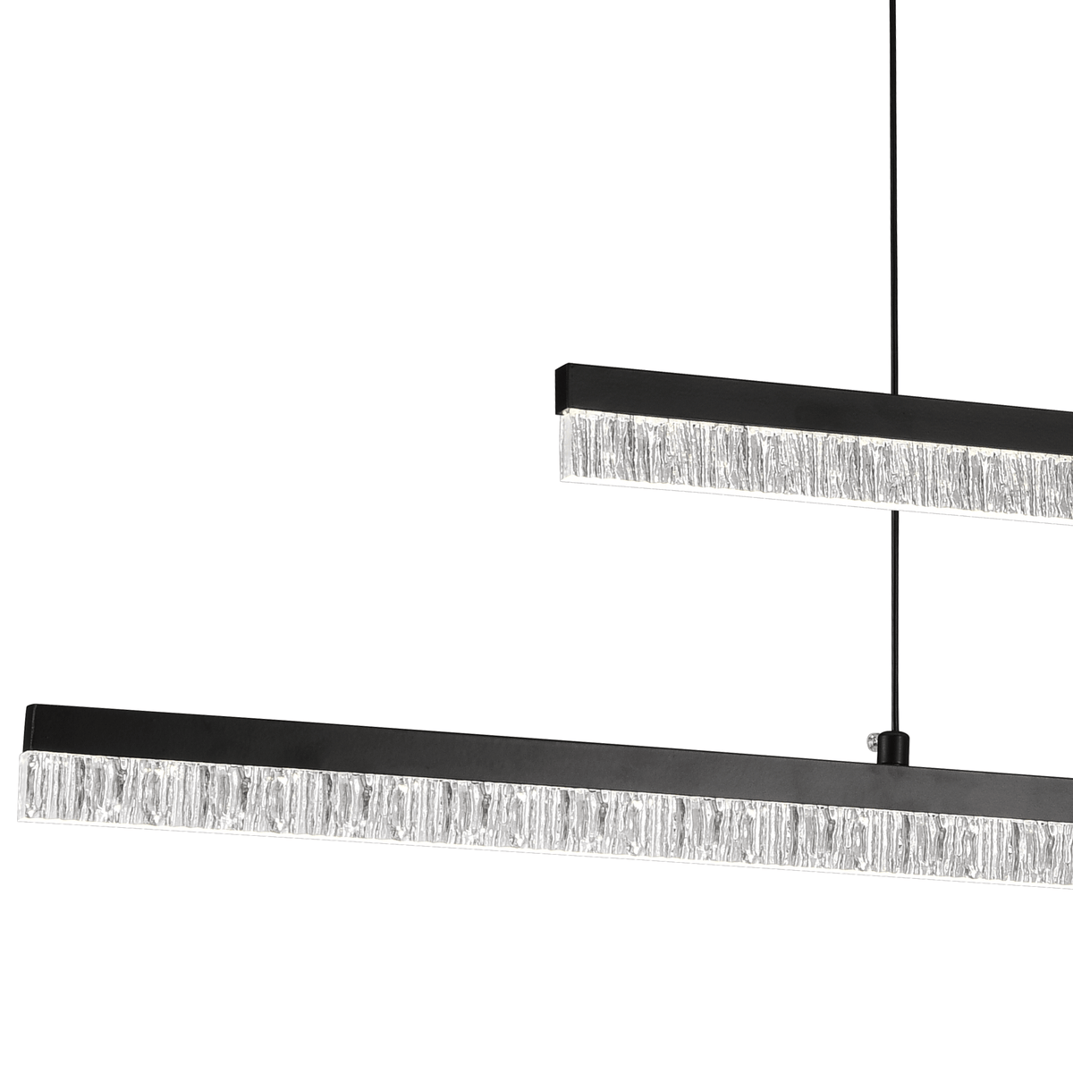 Lustre LED à deux barres décalées effet cristal, noir, 80 cm