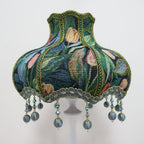 Oil-painting-style tulip jacquard, melon-petal three-dimensional structure, green-Golden woven lace + gray-blue bead tassel / Style Pastoral Forestier / Style Manoir Rétro du Millénaire