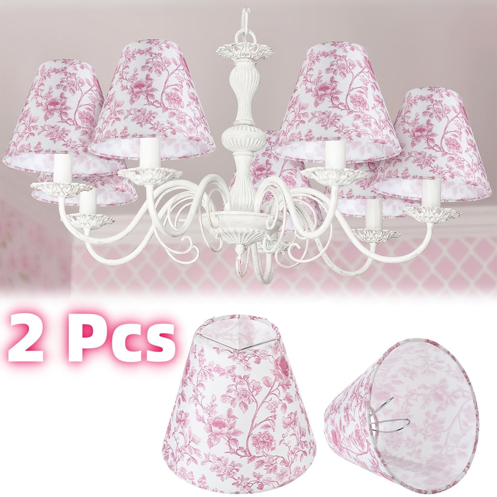 Lot de 2 abat-jour à pince en toile fleurie rose, Ø 15 cm