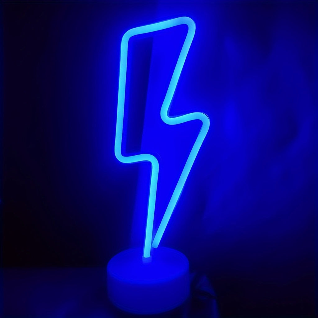 Néon LED éclair sur socle, rose, bleu ou bicolore, 31 x 11 cm