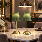 Lot de 2 lampes sans fil à abat-jour plissé vert, socle doré
