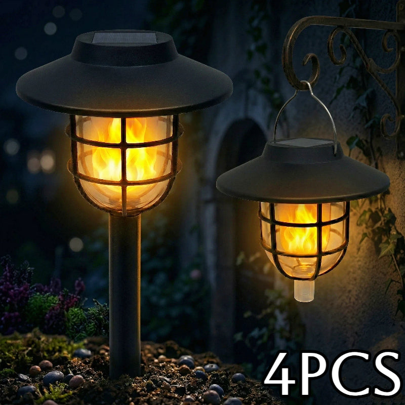 Lot de 4 lanternes solaires à flamme sur piquet, 34,5 cm