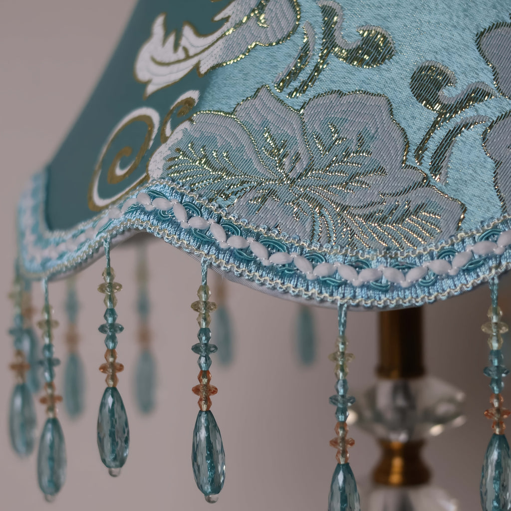 Abat-jour cloche en jacquard bleu turquoise et fils dorés, Ø 30 cm