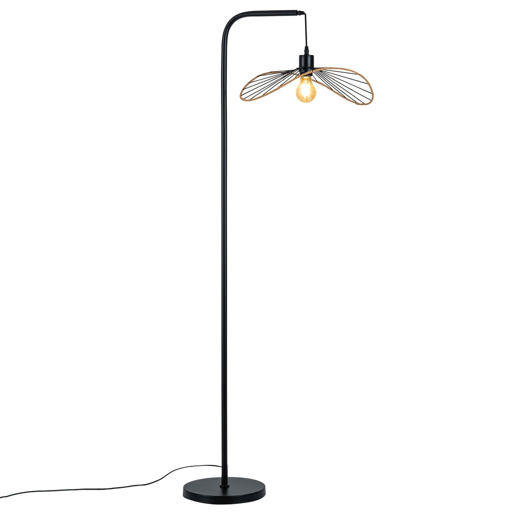 Lampadaire à potence noir et abat-jour filaire ajouré, 144 cm
