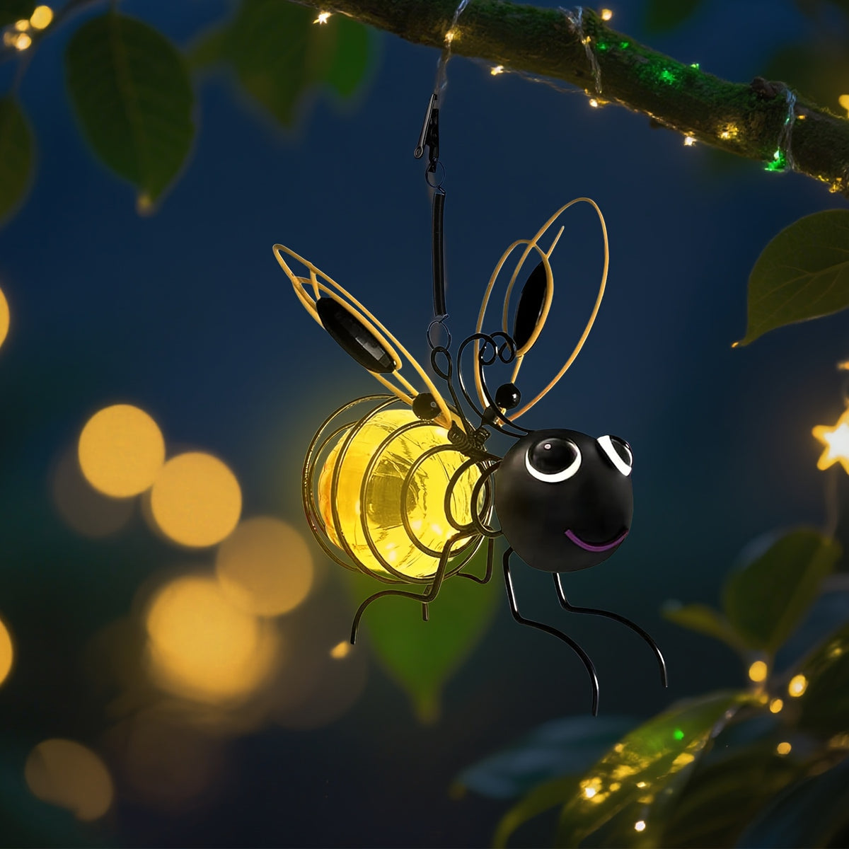 Suspension solaire abeille à crochet ressort, jaune et noire, IP44