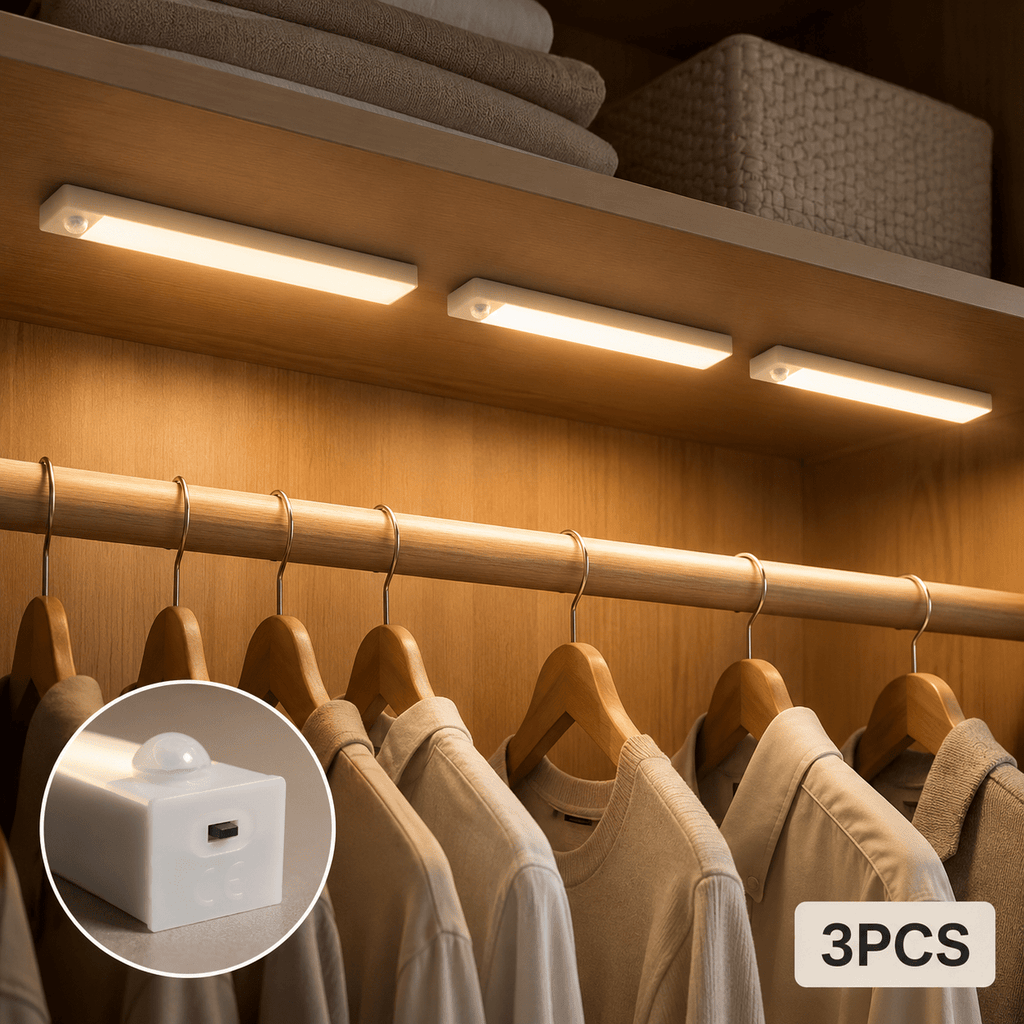 Lot de 3 barres LED à détecteur PIR et interrupteur, 20 à 50 cm
