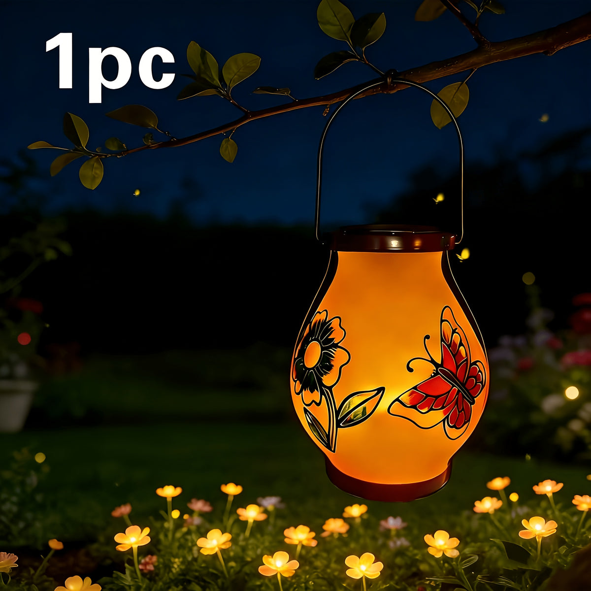 2026 Nouveau Plafonnier Solaire, Fleur Papillon Peinte à la Main / 1 pc