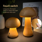Lampe champignon en bois sans fil, veilleuse tactile rechargeable