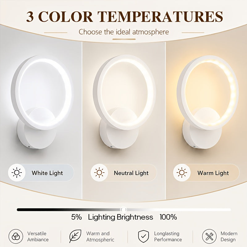 Applique murale anneau LED sans fil, télécommande et minuterie