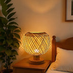 Lampe de chevet boule en bambou tressé croisé, 22 cm, câble USB
