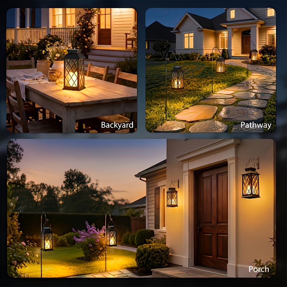 Lot de 2 lanternes solaires à croisillons et bougie LED, IP65, 33,9 cm