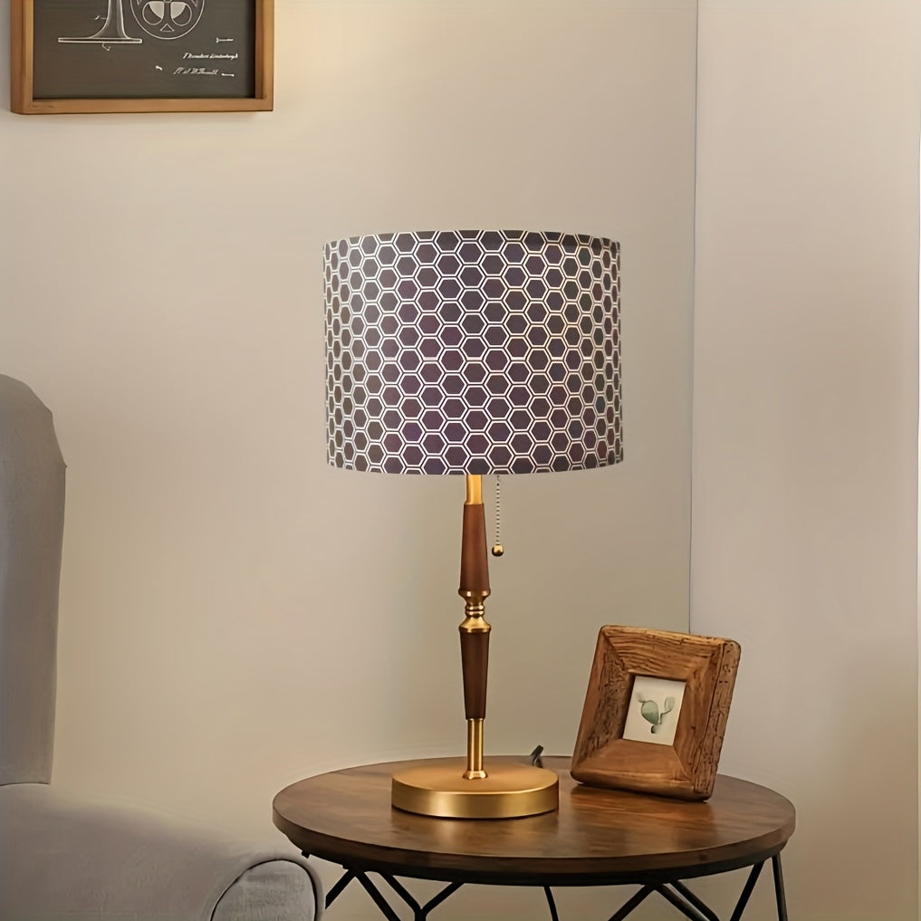 Abat-jour tambour à motif hexagones noir et blanc, Ø 33 x H 25 cm