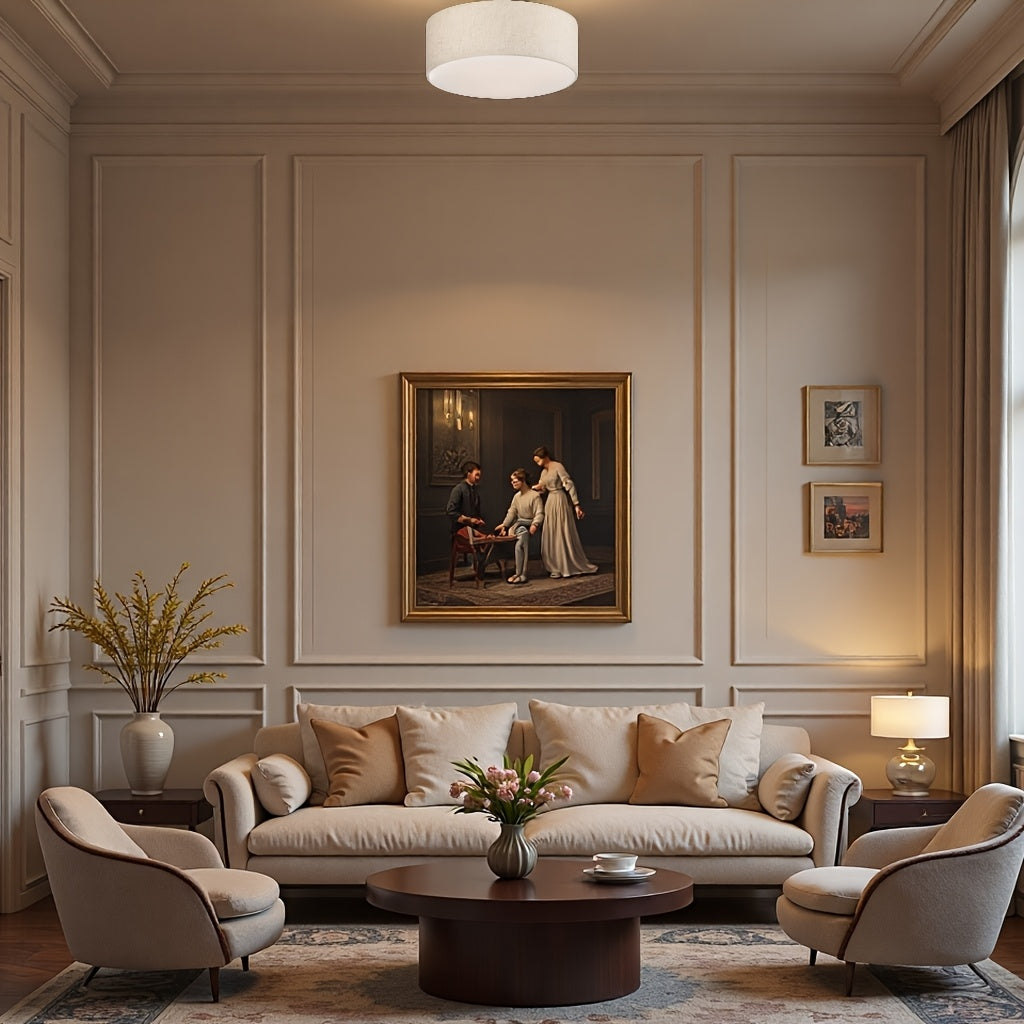 Plafonnier tambour effet lin beige, Ø 30 cm, douille E27