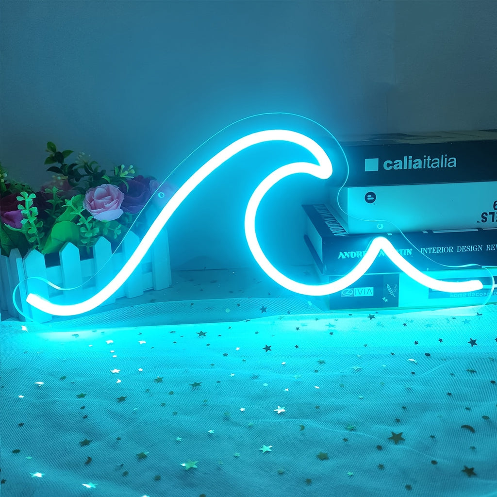 Néon LED vague bleu glacier avec variateur, 37 x 14 cm, USB