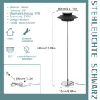 Lampadaire à abat-jour double disque noir et pied chromé, 145 cm