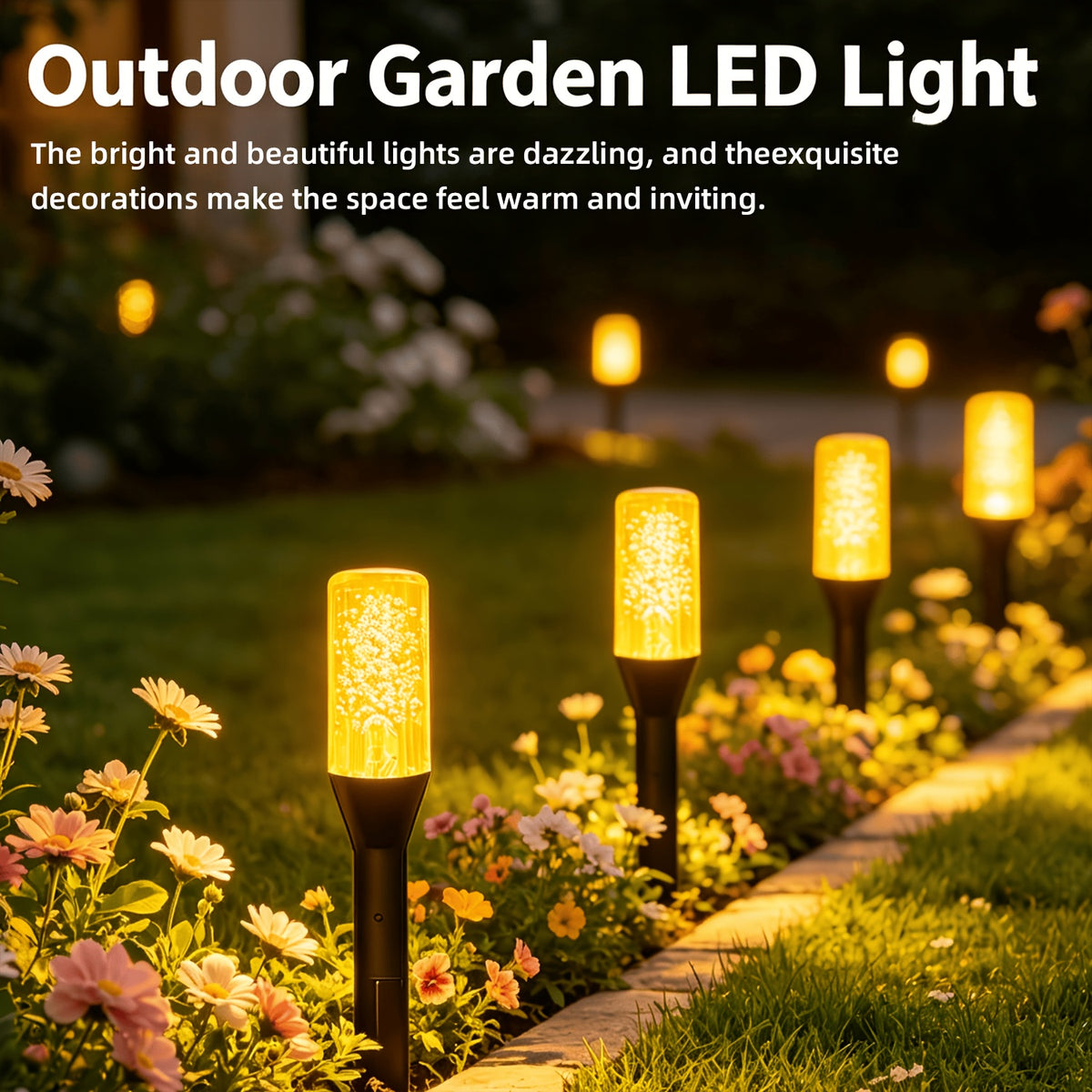 Guirlande solaire tubes à bulles sur piquets, 10 lampes, 12 modes