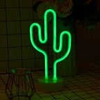 Néon LED cactus vert sur socle blanc, à piles ou USB, 14 x 20 cm